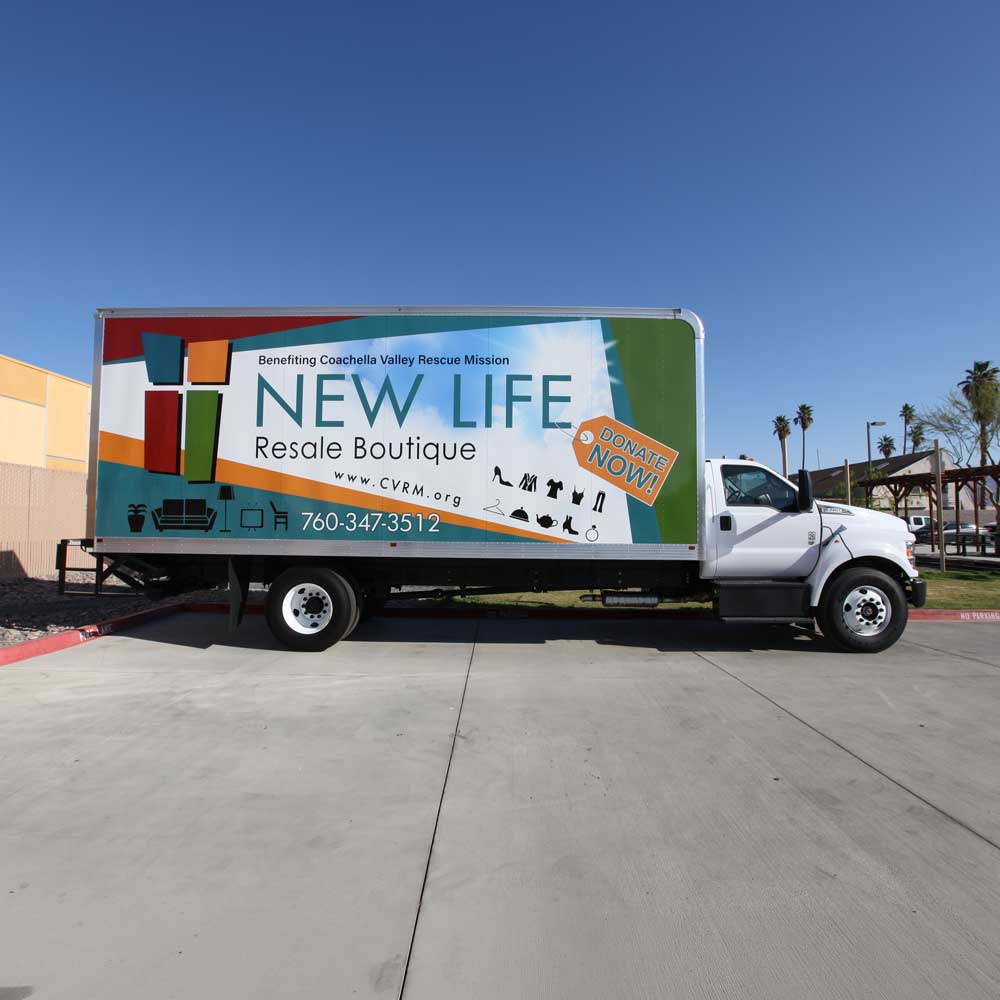 New Life Resale Boutique truck in parking lot